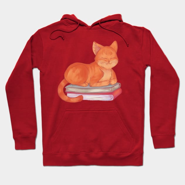 Cat Sleeping on Books Hoodie by SakuraDragon